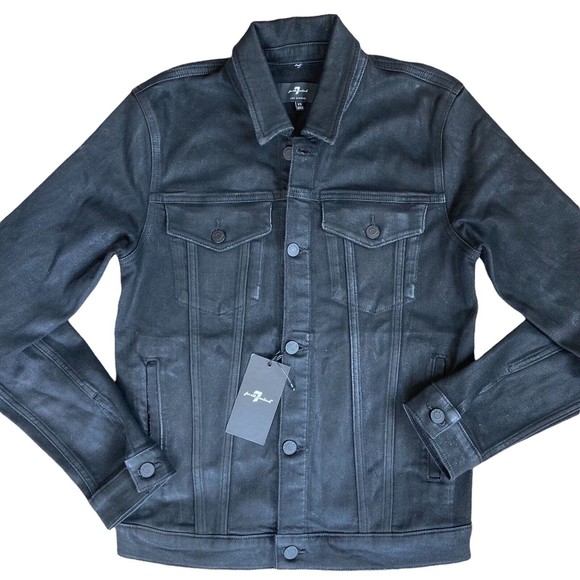 7 For All Mankind Women’s Size XS Black Denim Jacket NWT Button Up - Picture 1 of 8